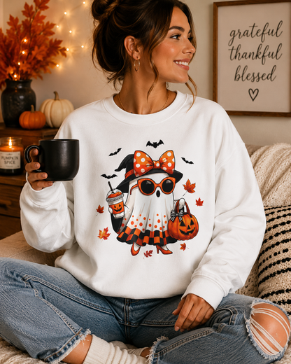 Halloween Ghost Crewneck Sweatshirt | Cute Halloween Ghost Sweatshirt | Spooky Girl Ghost Crewneck | Pumpkin Ghost Sweater | Fall Halloween Sweatshirt | Trendy Autumn Ghost Gift