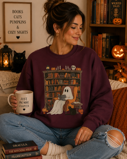 Ghost Reading Sweatshirt | Halloween Book Lover Crewneck | Spooky Reader Sweatshirt | Cozy Ghost Library Sweater | Bookworm Halloween Sweatshirt | Fall Reading Gift | Ghost Reading Club Sweatshirt |...
