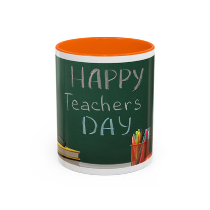 Happy Teachers Day Mug | Teacher Appreciation Gift Coffee Cup | Cute School Gift Idea for Teachers | Accent Coffee Mug | 11oz | 15oz