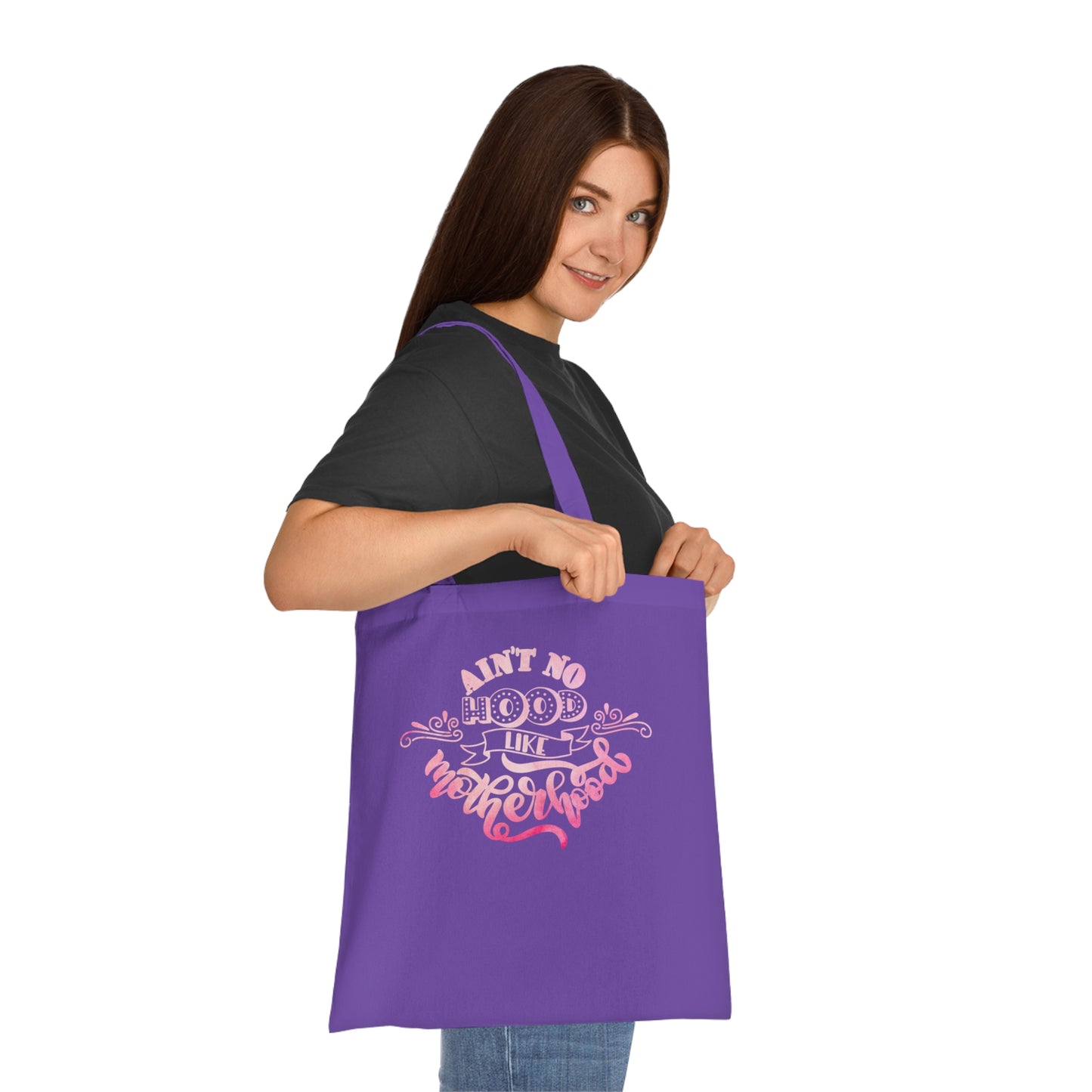 Stylish Canvas Tote for Moms | Everyday Carry & Gift Idea | Ain't No Hood Like Motherhood Cotton Tote | Pink Mom Tote Bag