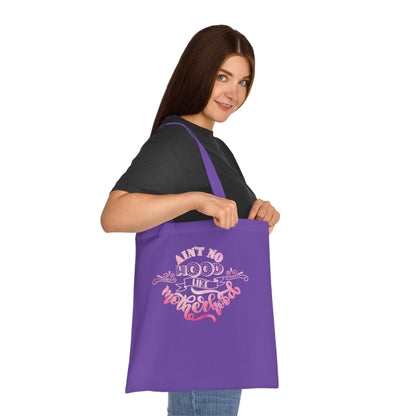 Stylish Canvas Tote for Moms | Everyday Carry & Gift Idea | Ain't No Hood Like Motherhood Cotton Tote | Pink Mom Tote Bag