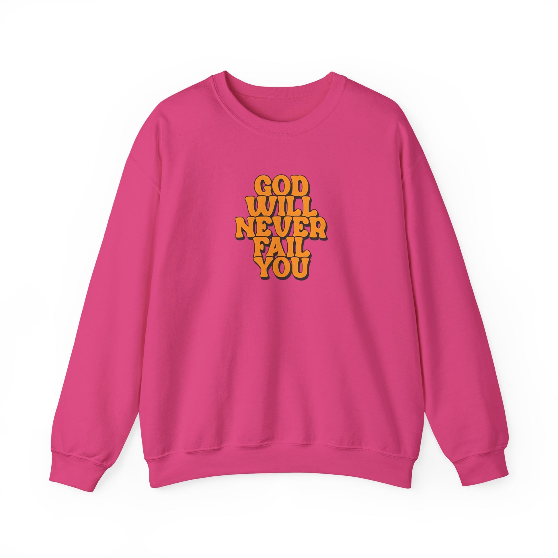 Pink sweatshirt with religious text.| GrindGlow Apparel