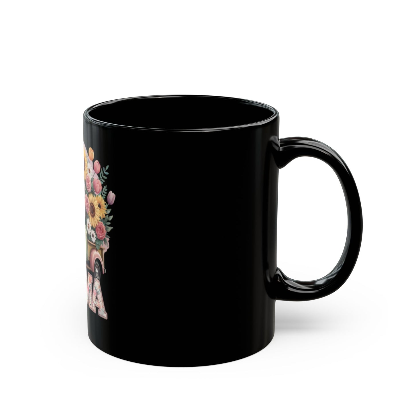 Mother’s Day Ceramic Mug | Mama Floral Truck Mug  | Vintage Flower Coffee Cup for Mom | Cute Mama Gift Mug | Black Mug  | 11oz | 15oz