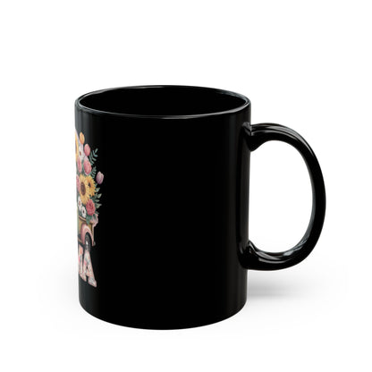 Mother’s Day Ceramic Mug | Mama Floral Truck Mug  | Vintage Flower Coffee Cup for Mom | Cute Mama Gift Mug | Black Mug  | 11oz | 15oz