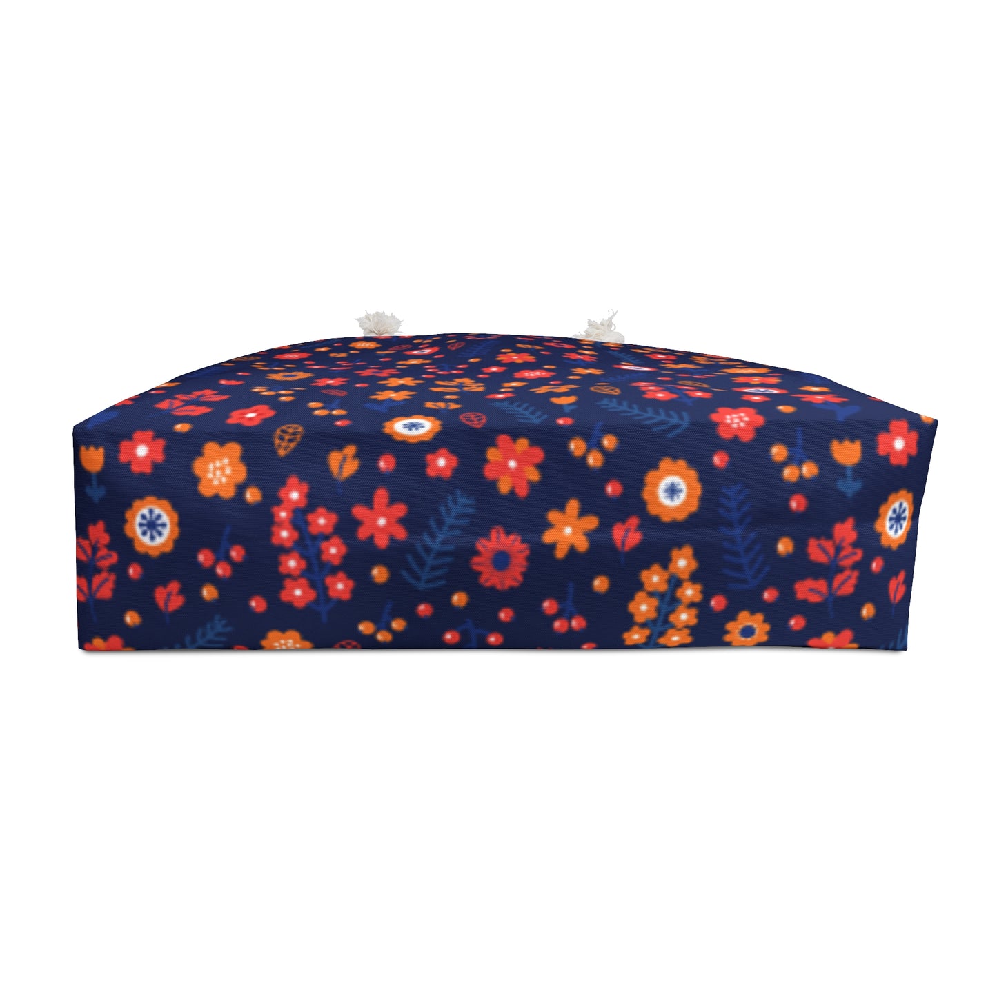 Navy Floral Weekender Bag | Retro Orange & Red Flower Travel Tote | Colorful Boho Carry-On Tote for Stylish Getaways