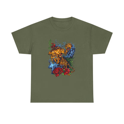Savage Tiger Floral Graphic Tee  | Bold Streetwear Animal Print Tee | Tiger & Rose Graphic Tee | Bold Floral Ninja Tiger T-Shirt