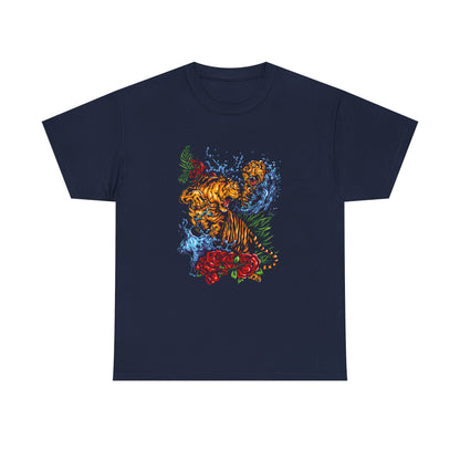 Savage Tiger Floral Graphic Tee  | Bold Streetwear Animal Print Tee | Tiger & Rose Graphic Tee | Bold Floral Ninja Tiger T-Shirt
