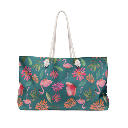 Tropical Flamingo Weekender Bag | Floral Vacation Tote | Colorful Boho Carry-On Tote for Stylish Getaways