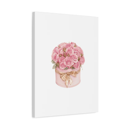 Pink Rose Bouquet Box Wall Art Print | Elegant Floral Gift Decor | Matte Canvas