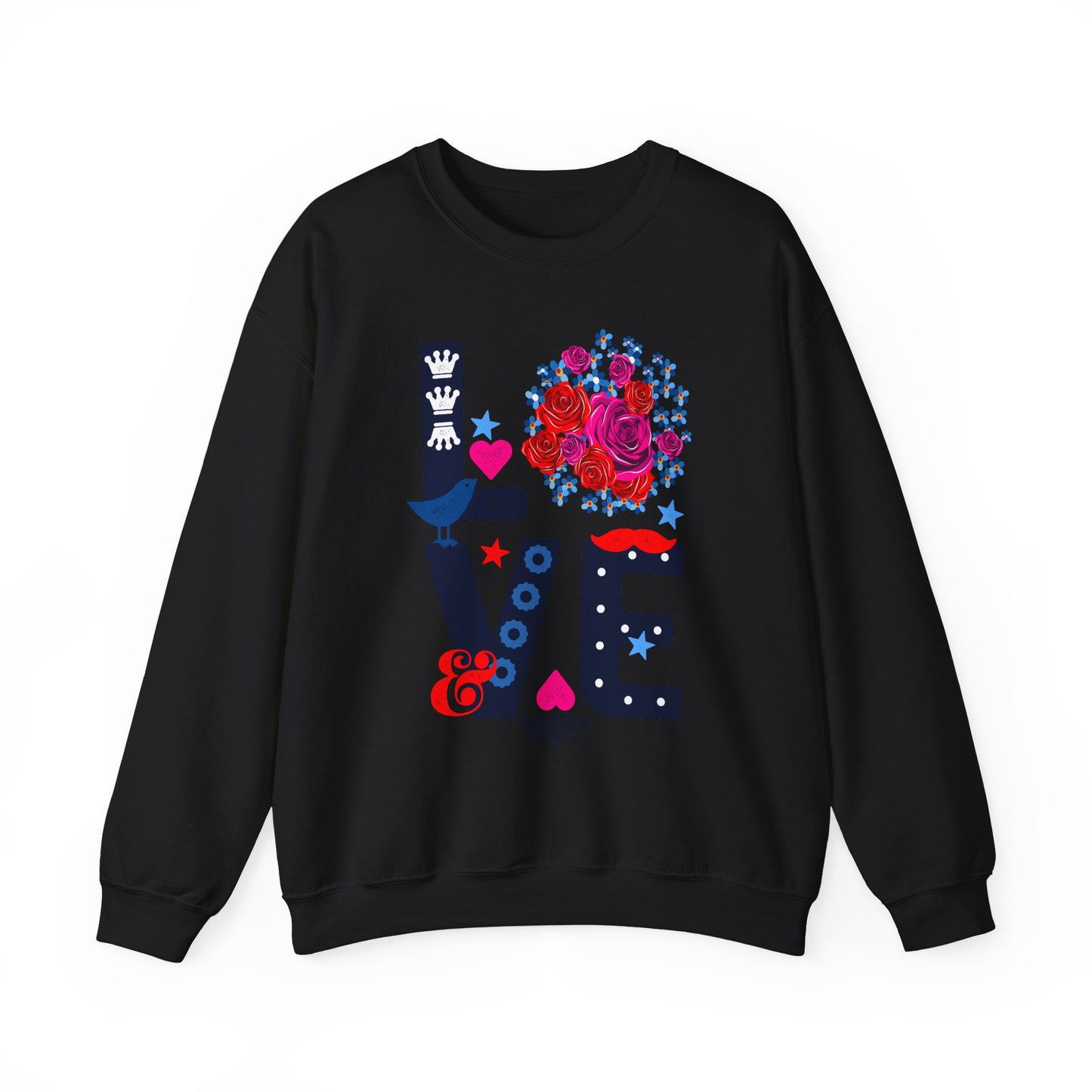 LOVE Graphic Sweatshirt |  Cute Floral Heart Print Women’s Casual Pullover Top | Unisex Heavy Blend | Crewneck Sweatshirt