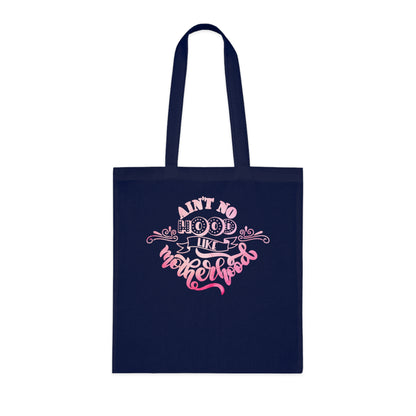 Stylish Canvas Tote for Moms | Everyday Carry & Gift Idea | Ain't No Hood Like Motherhood Cotton Tote | Pink Mom Tote Bag
