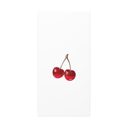 Red Glitter Disco Cherry Wall Art Print | Sparkly Pop Art Fruit Decor | Cherry Duo Matte Canvas Print | Minimal Fruit Wall Art