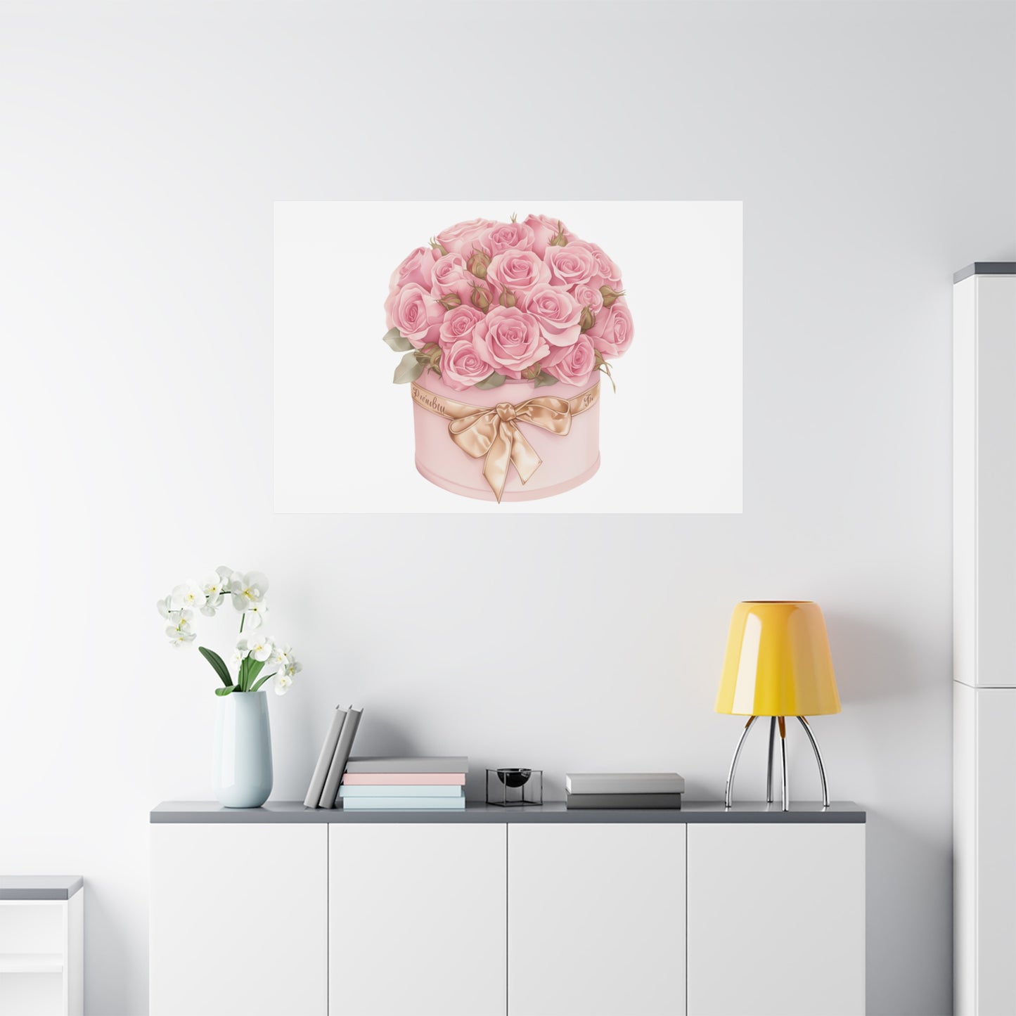 Pink Rose Bouquet Box Wall Art Print | Elegant Floral Gift Decor | Matte Canvas