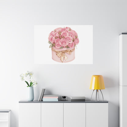 Pink Rose Bouquet Box Wall Art Print | Elegant Floral Gift Decor | Matte Canvas