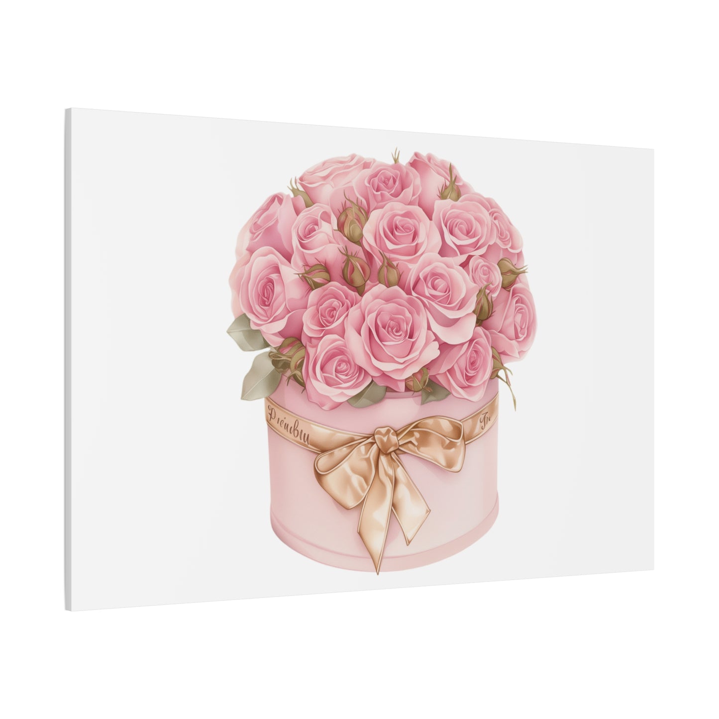 Pink Rose Bouquet Box Wall Art Print | Elegant Floral Gift Decor | Matte Canvas