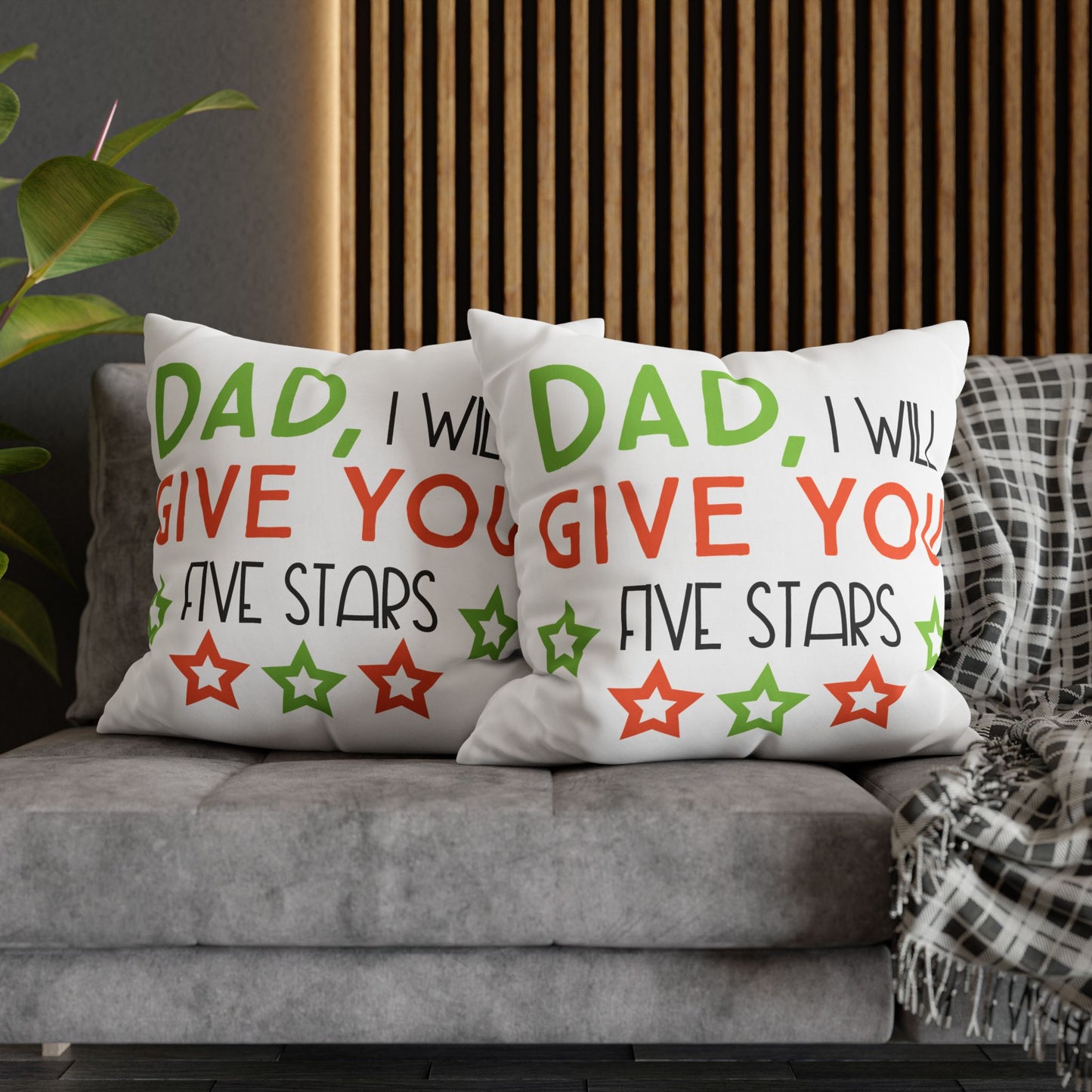 Cushion Cover | Funny Father’s Day Pillow Gift for Dad | Cute Dad Throw Pillow | Dad I Will Give You Five Stars Square Throw Pillow | Father’s Day Gift