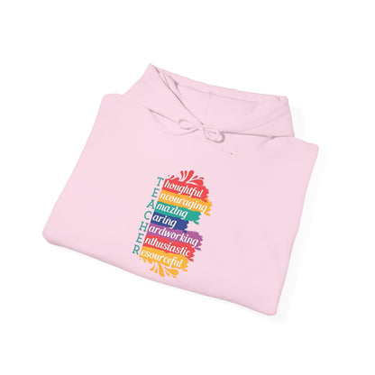 Teacher Appreciation Hoodie |  Inspirational Teacher Gift Sweatshirt | Colorful Graphic Hoodie for Educators | Librarian Rainbow Acrostic Hoodie | Proud Book Lover Sweatshirt
