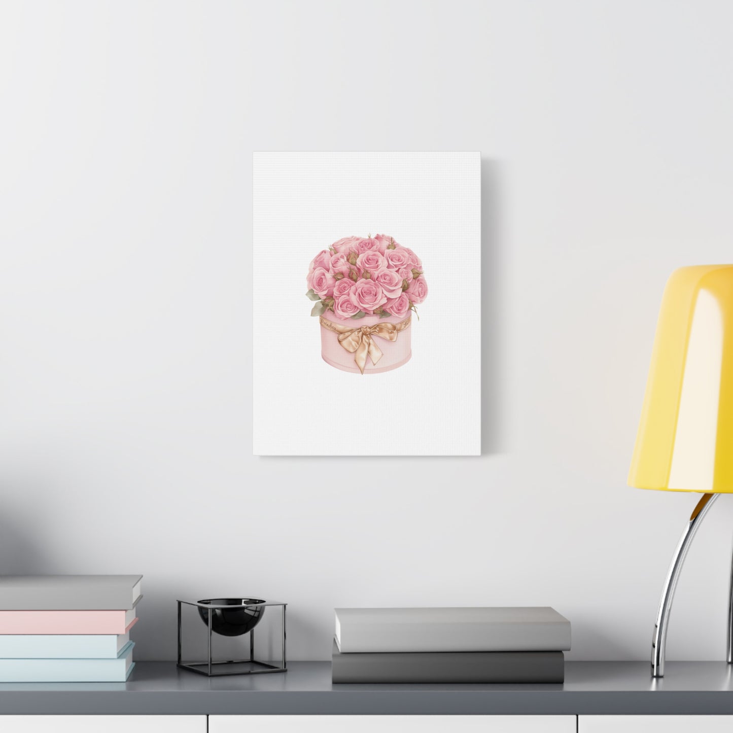 Pink Rose Bouquet Box Wall Art Print | Elegant Floral Gift Decor | Matte Canvas