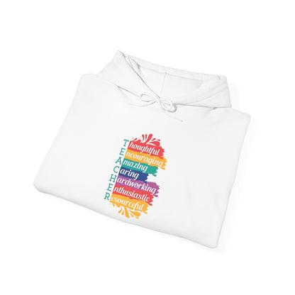 Teacher Appreciation Hoodie |  Inspirational Teacher Gift Sweatshirt | Colorful Graphic Hoodie for Educators | Librarian Rainbow Acrostic Hoodie | Proud Book Lover Sweatshirt