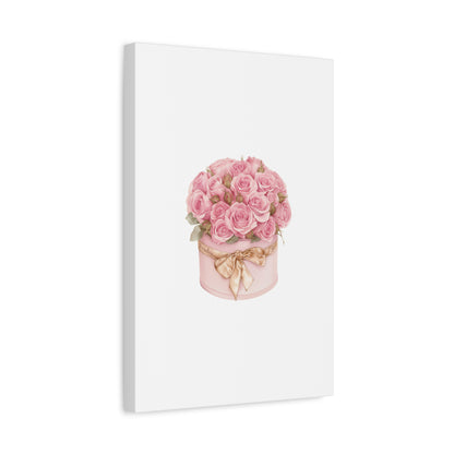 Pink Rose Bouquet Box Wall Art Print | Elegant Floral Gift Decor | Matte Canvas