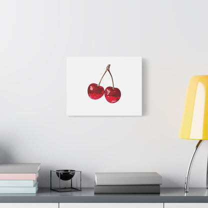 Red Glitter Disco Cherry Wall Art Print | Sparkly Pop Art Fruit Decor | Cherry Duo Matte Canvas Print | Minimal Fruit Wall Art