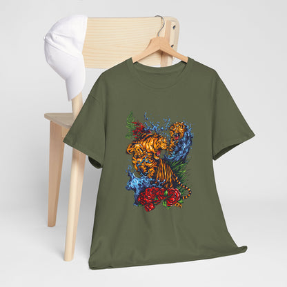 Savage Tiger Floral Graphic Tee  | Bold Streetwear Animal Print Tee | Tiger & Rose Graphic Tee | Bold Floral Ninja Tiger T-Shirt