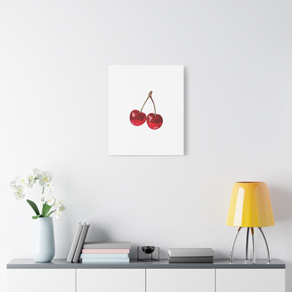 Red Glitter Disco Cherry Wall Art Print | Sparkly Pop Art Fruit Decor | Cherry Duo Matte Canvas Print | Minimal Fruit Wall Art