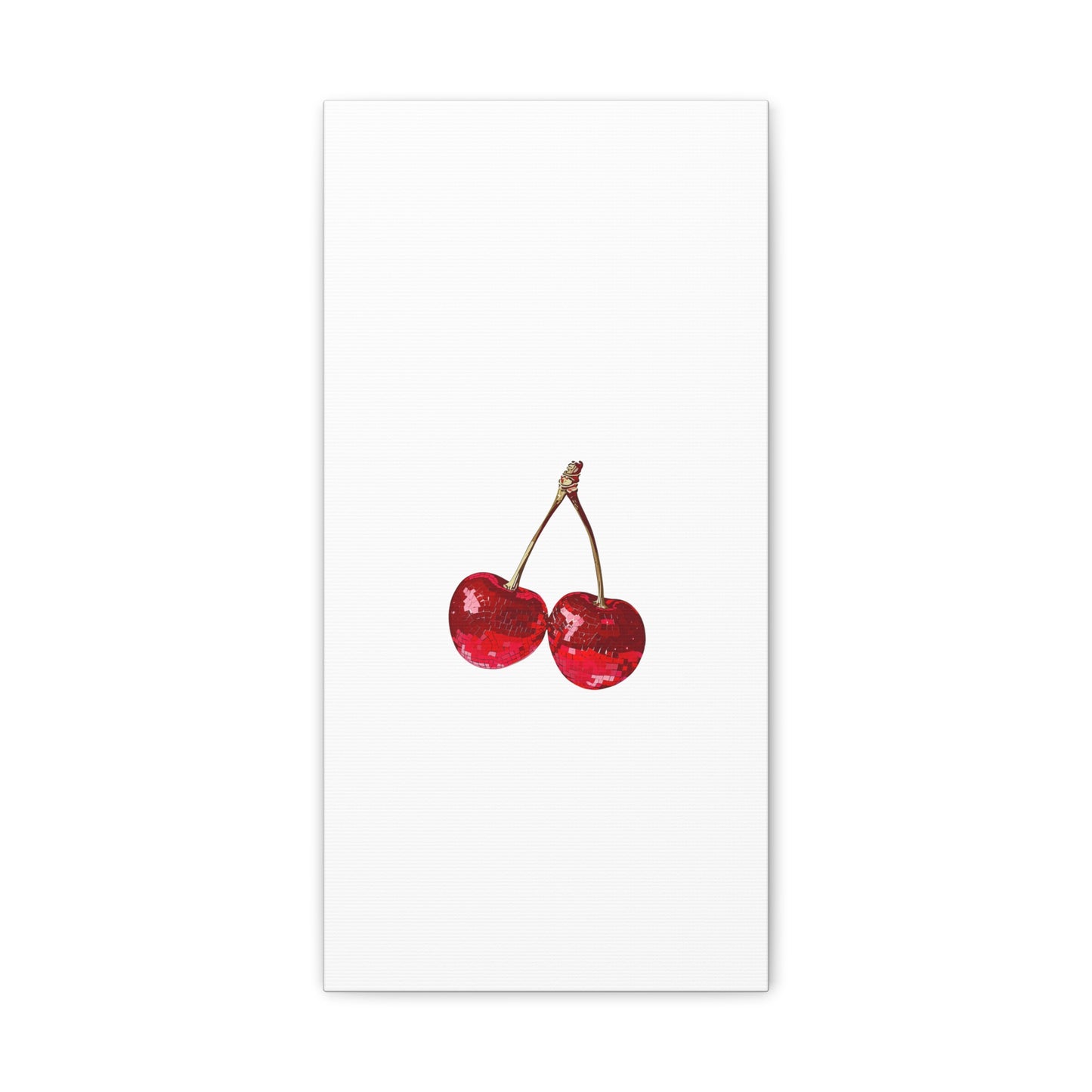 Red Glitter Disco Cherry Wall Art Print | Sparkly Pop Art Fruit Decor | Cherry Duo Matte Canvas Print | Minimal Fruit Wall Art