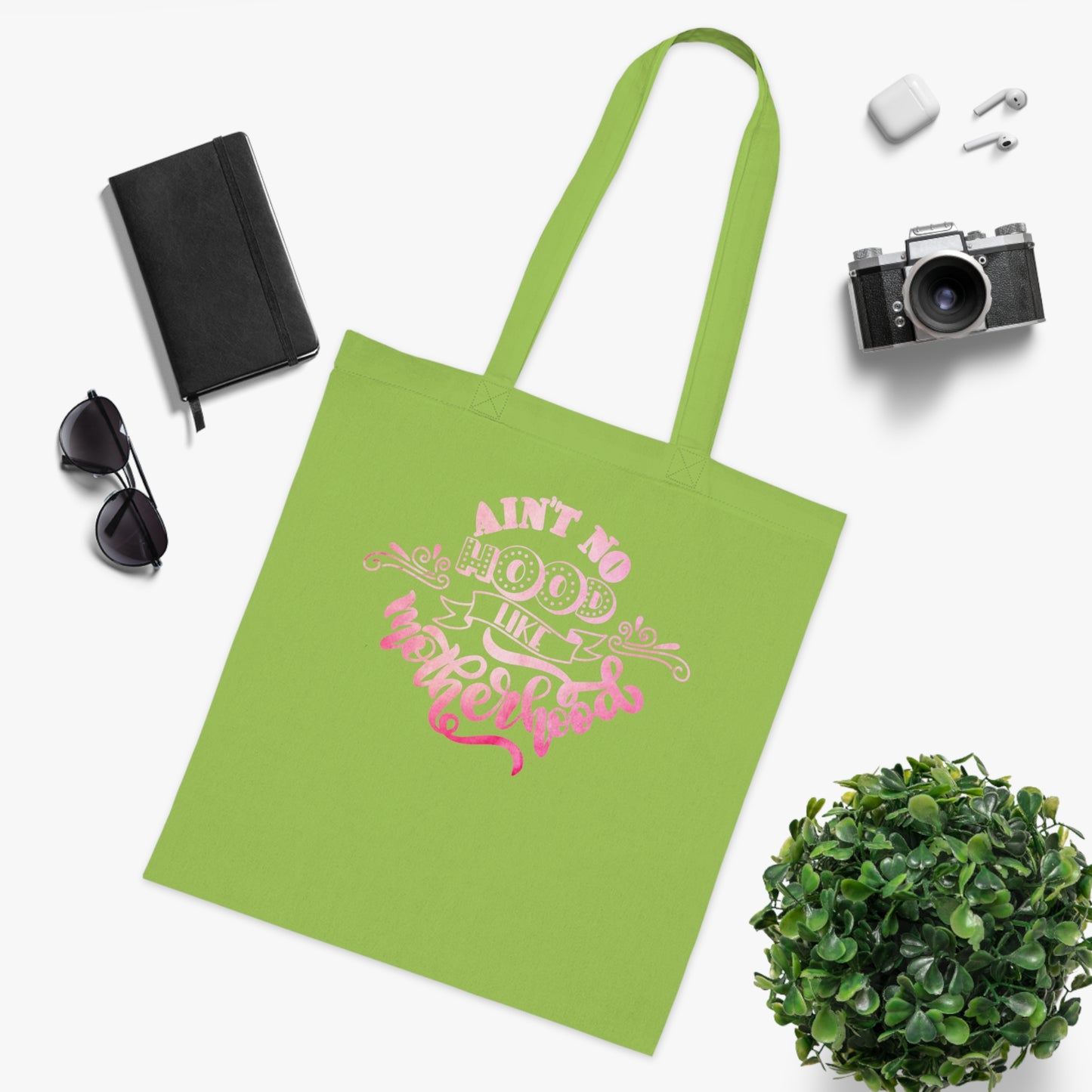 Stylish Canvas Tote for Moms | Everyday Carry & Gift Idea | Ain't No Hood Like Motherhood Cotton Tote | Pink Mom Tote Bag