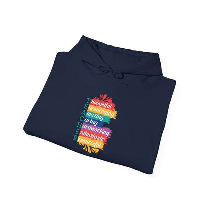 Teacher Appreciation Hoodie |  Inspirational Teacher Gift Sweatshirt | Colorful Graphic Hoodie for Educators | Librarian Rainbow Acrostic Hoodie | Proud Book Lover Sweatshirt