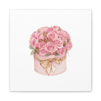 Pink Rose Bouquet Box Wall Art Print | Elegant Floral Gift Decor | Matte Canvas