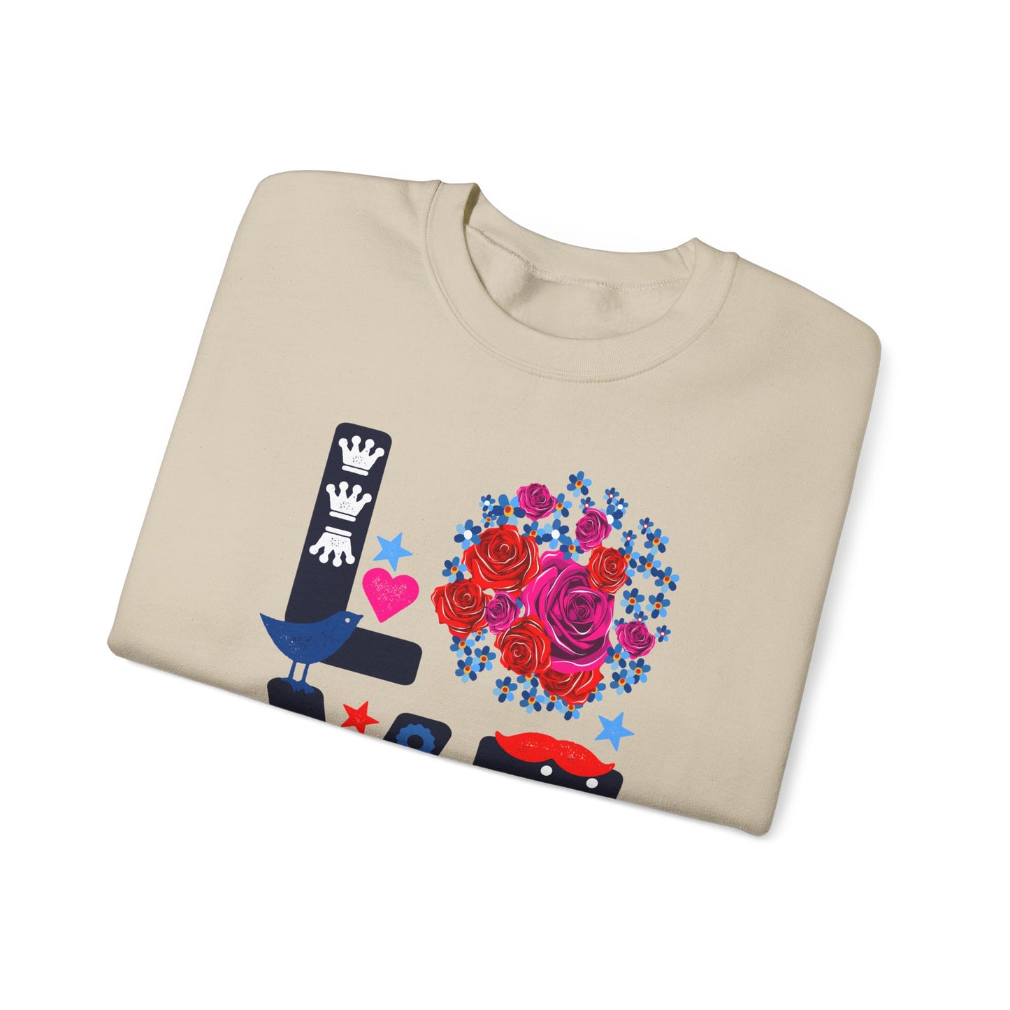 LOVE Graphic Sweatshirt |  Cute Floral Heart Print Women’s Casual Pullover Top | Unisex Heavy Blend | Crewneck Sweatshirt