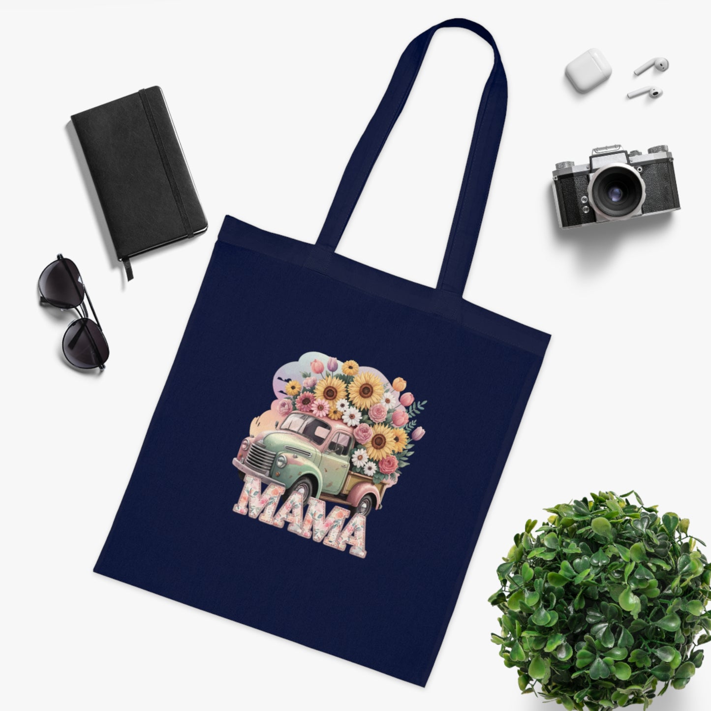 Cotton Tote | Vintage Sunflower Mother’s Day Gift | Mama Floral Truck Tote Bag | Cute Mom Canvas Tote Bag for Everyday Use | Gifts