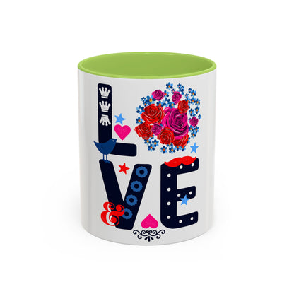 LOVE Floral Mug | Cute Aesthetic Coffee Cup with Heart | Rose Design | Gift for Her, Girlfriend, Wife | Stylish Ceramic Mug Accent Coffee Mug (11oz, 15oz)
