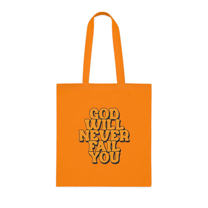 Faith Tote Bag | God Will Never Fail You | Inspirational Cotton Shopping Tote | Christian Faith Canvas Tote Bag for Church | Men | Everyday Use