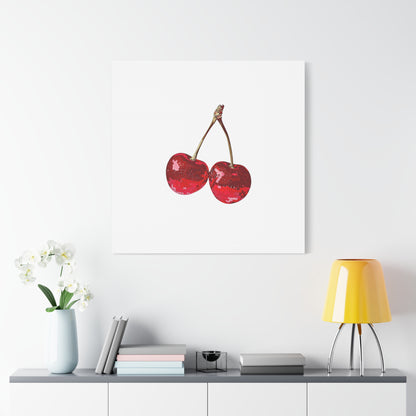 Red Glitter Disco Cherry Wall Art Print | Sparkly Pop Art Fruit Decor | Cherry Duo Matte Canvas Print | Minimal Fruit Wall Art