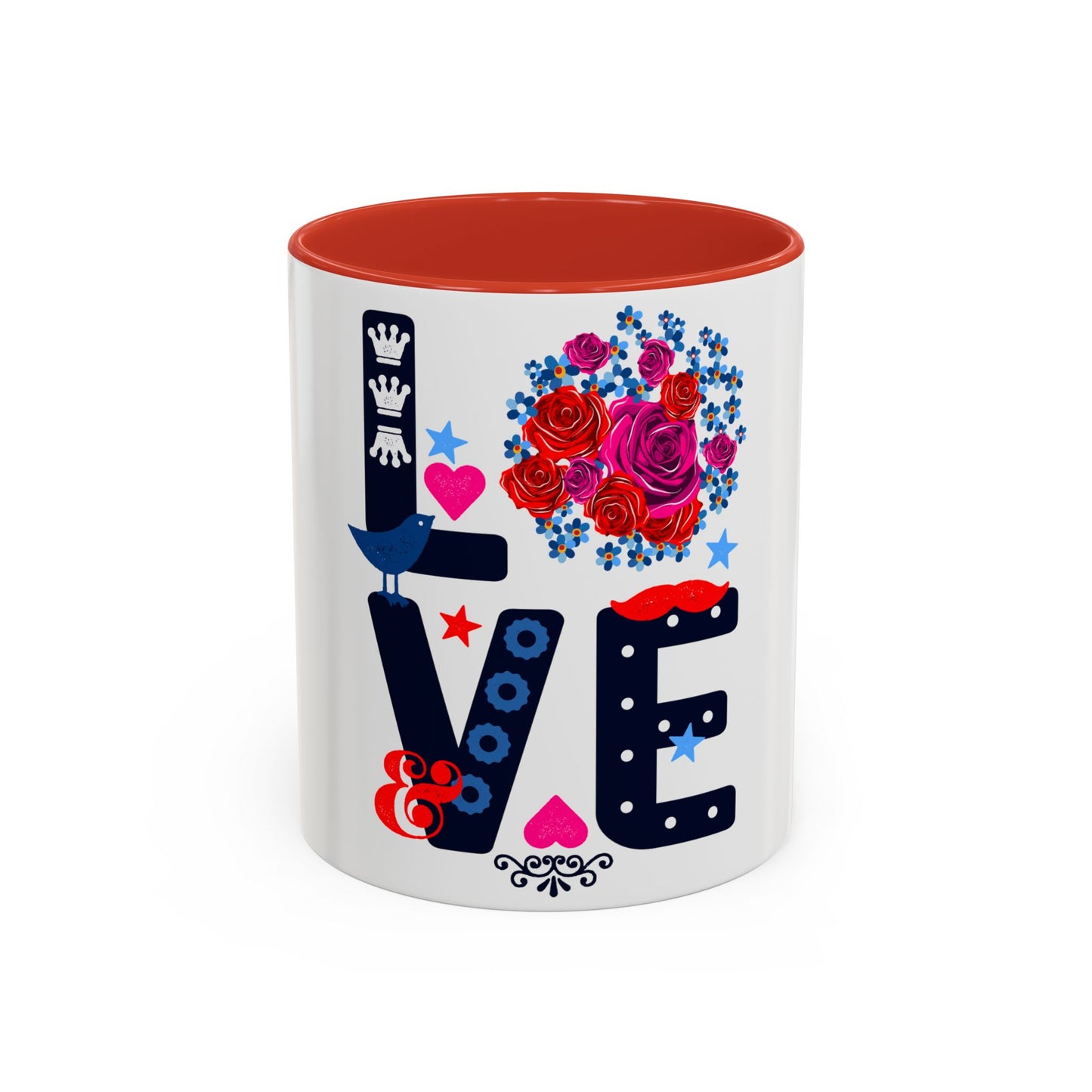 LOVE Floral Mug | Cute Aesthetic Coffee Cup with Heart | Rose Design | Gift for Her, Girlfriend, Wife | Stylish Ceramic Mug Accent Coffee Mug (11oz, 15oz)