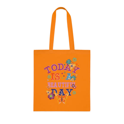 Tote for Everyday Use | Picnic | Travel Today Is a Beautiful Day Cotton Tote | Floral Butterfly Motivational Shopper Bag