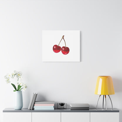 Red Glitter Disco Cherry Wall Art Print | Sparkly Pop Art Fruit Decor | Cherry Duo Matte Canvas Print | Minimal Fruit Wall Art