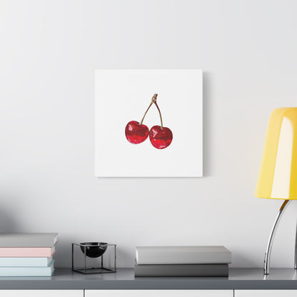 Red Glitter Disco Cherry Wall Art Print | Sparkly Pop Art Fruit Decor | Cherry Duo Matte Canvas Print | Minimal Fruit Wall Art