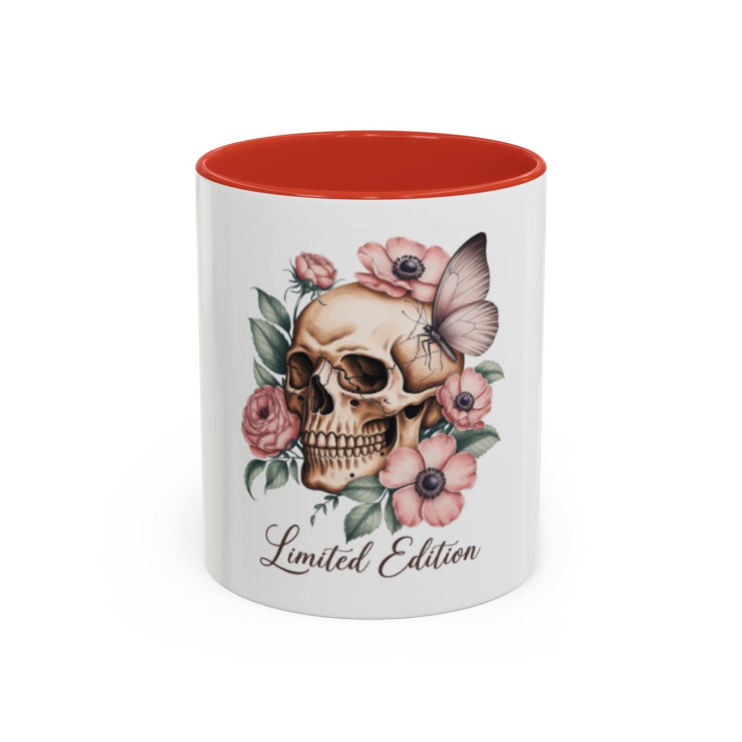 Skull Mug | Gothic Floral Coffee Mug | Aesthetic Skull Ceramic Cup, | Spooky Pink Goth Gift | Accent Coffee Mug 11oz