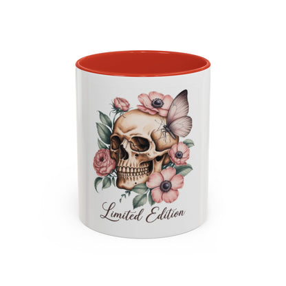 Skull Mug | Gothic Floral Coffee Mug | Aesthetic Skull Ceramic Cup, | Spooky Pink Goth Gift | Accent Coffee Mug 11oz