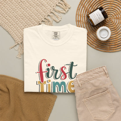 First Time Mama Tee | Trendy Motherhood Shirt for New Moms | Gift for Her | New Mom T-Shirt |‘First Time Mom’ Cute Graphic Tee | Perfect Baby Shower Gift