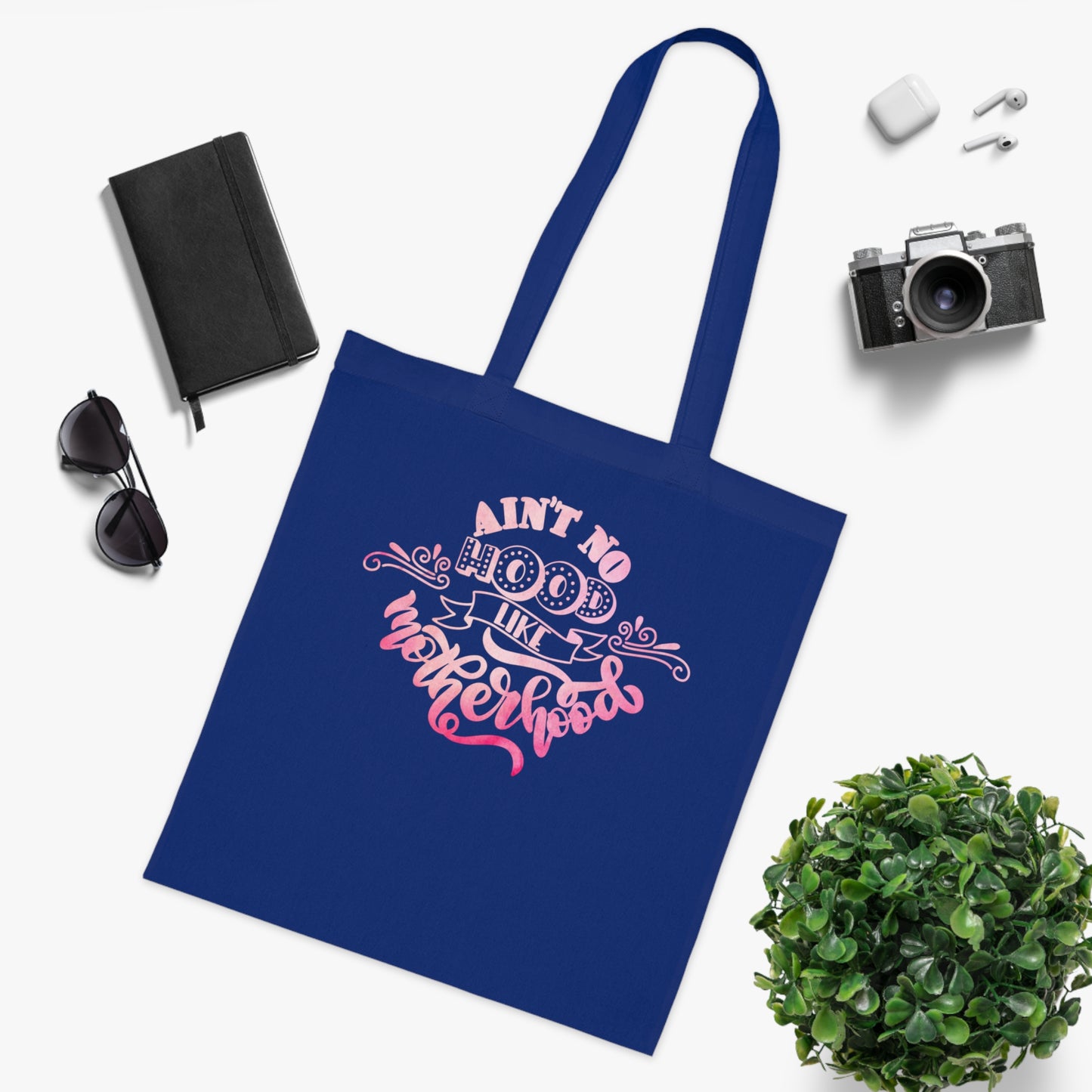 Stylish Canvas Tote for Moms | Everyday Carry & Gift Idea | Ain't No Hood Like Motherhood Cotton Tote | Pink Mom Tote Bag