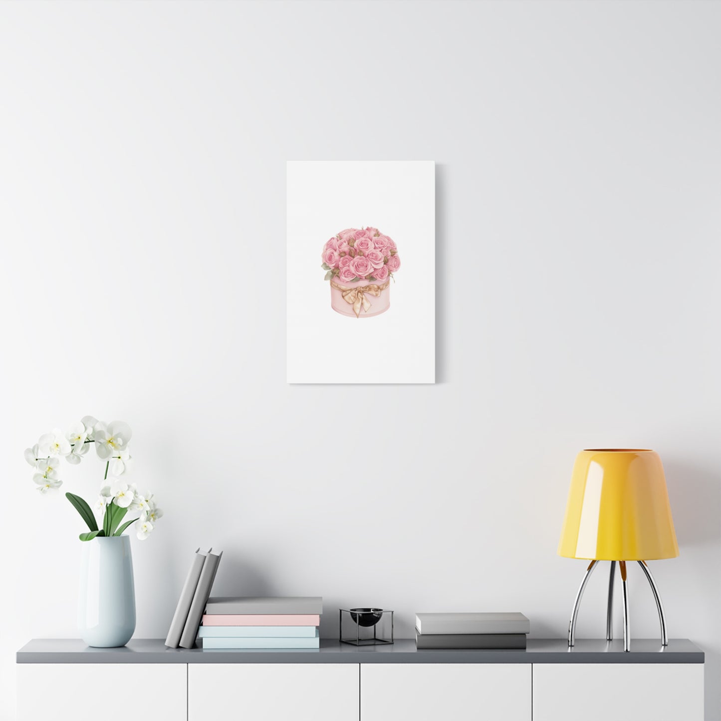 Pink Rose Bouquet Box Wall Art Print | Elegant Floral Gift Decor | Matte Canvas