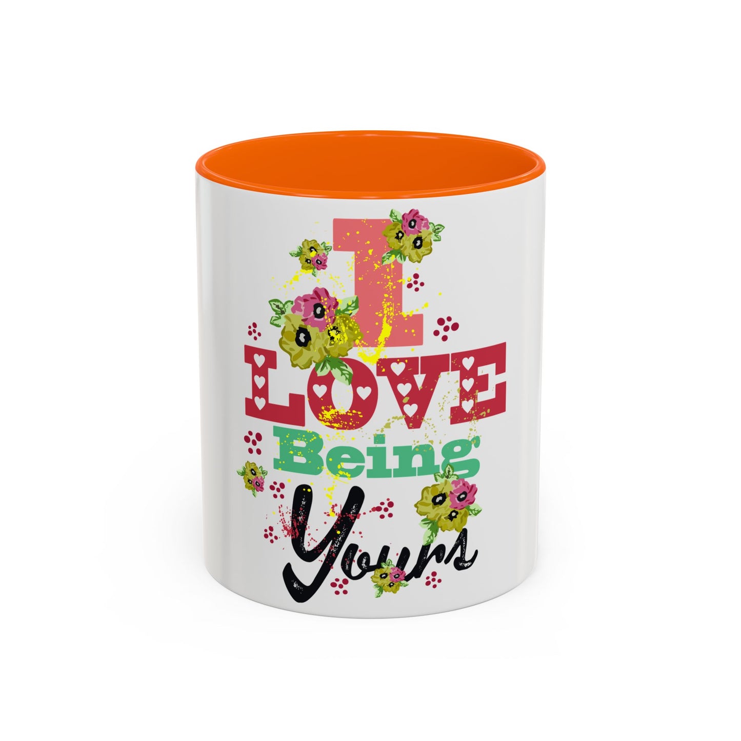 I Love Being Yours Floral Mug | Cute Romantic Coffee Cup with Red Interior | Gift for Her, Wife, Girlfriend | Aesthetic Ceramic Mug | Accent Coffee Mug (11, 15oz)