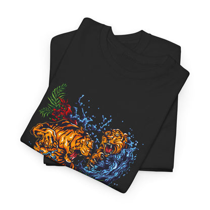 Savage Tiger Floral Graphic Tee  | Bold Streetwear Animal Print Tee | Tiger & Rose Graphic Tee | Bold Floral Ninja Tiger T-Shirt
