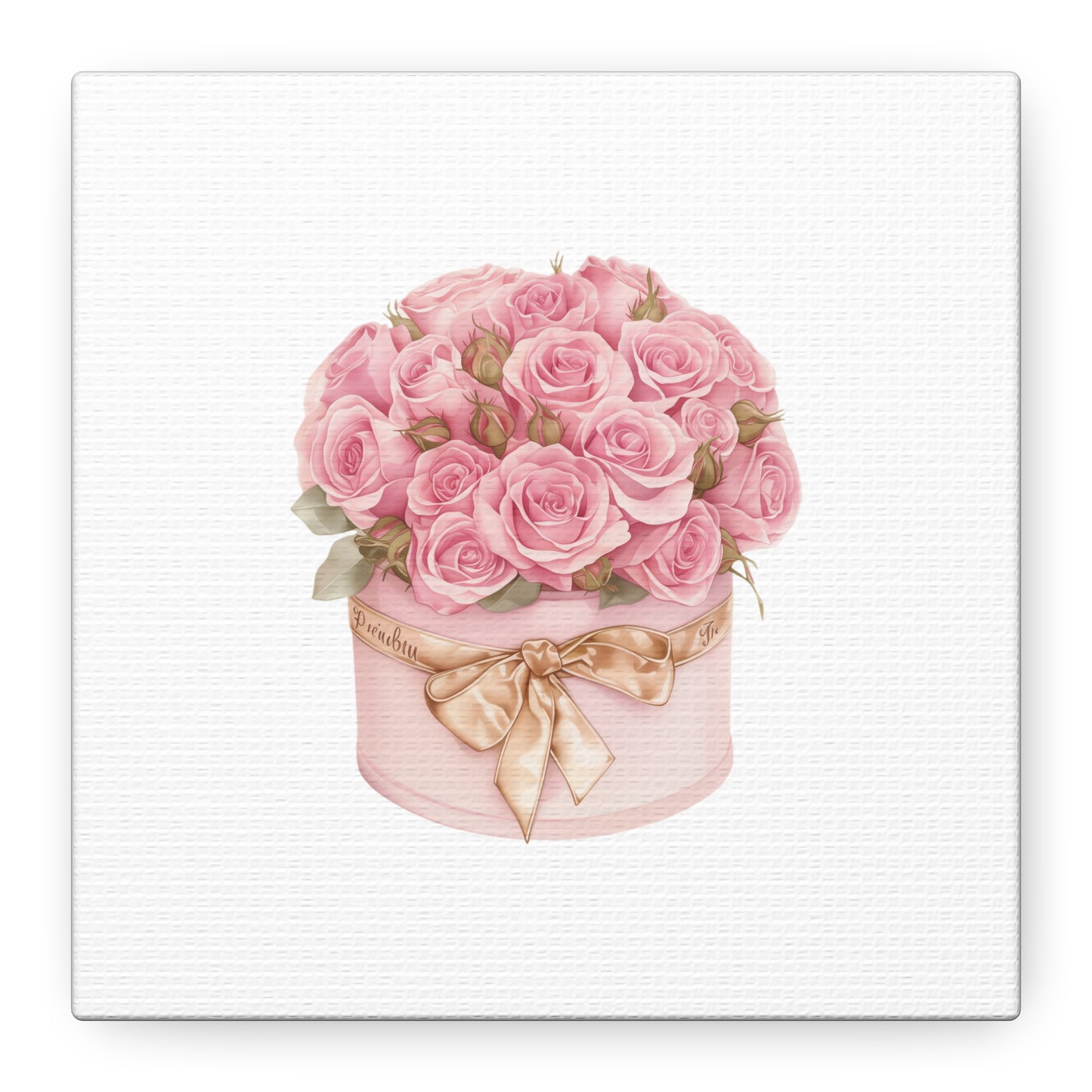 Pink Rose Bouquet Box Wall Art Print | Elegant Floral Gift Decor | Matte Canvas