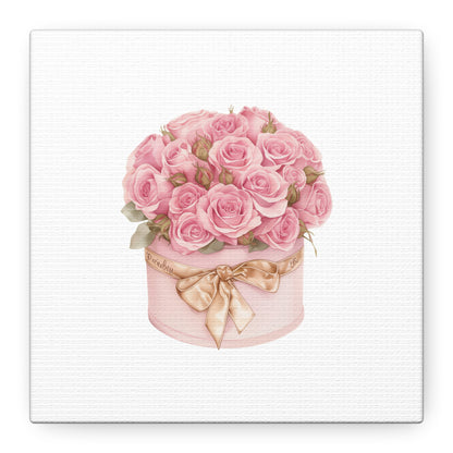 Pink Rose Bouquet Box Wall Art Print | Elegant Floral Gift Decor | Matte Canvas