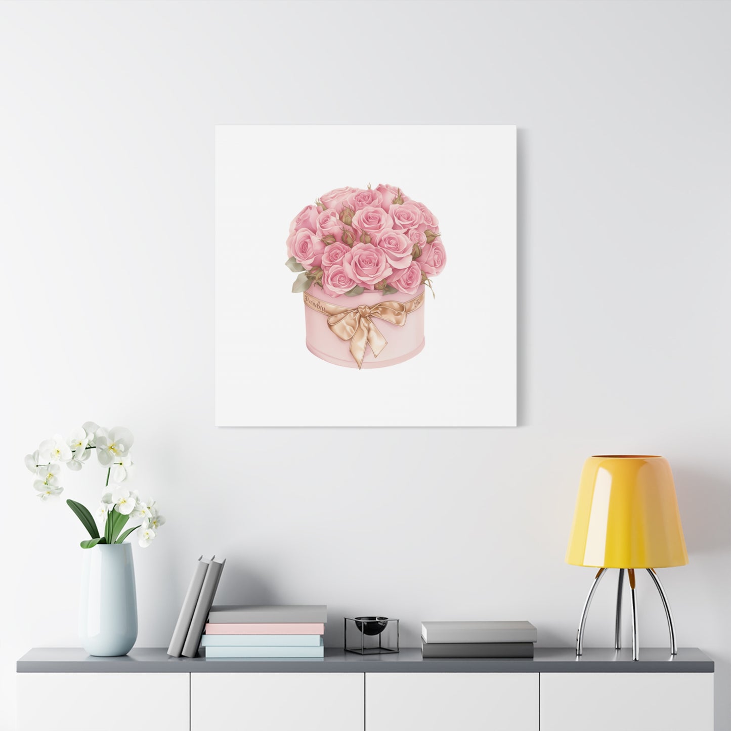 Pink Rose Bouquet Box Wall Art Print | Elegant Floral Gift Decor | Matte Canvas